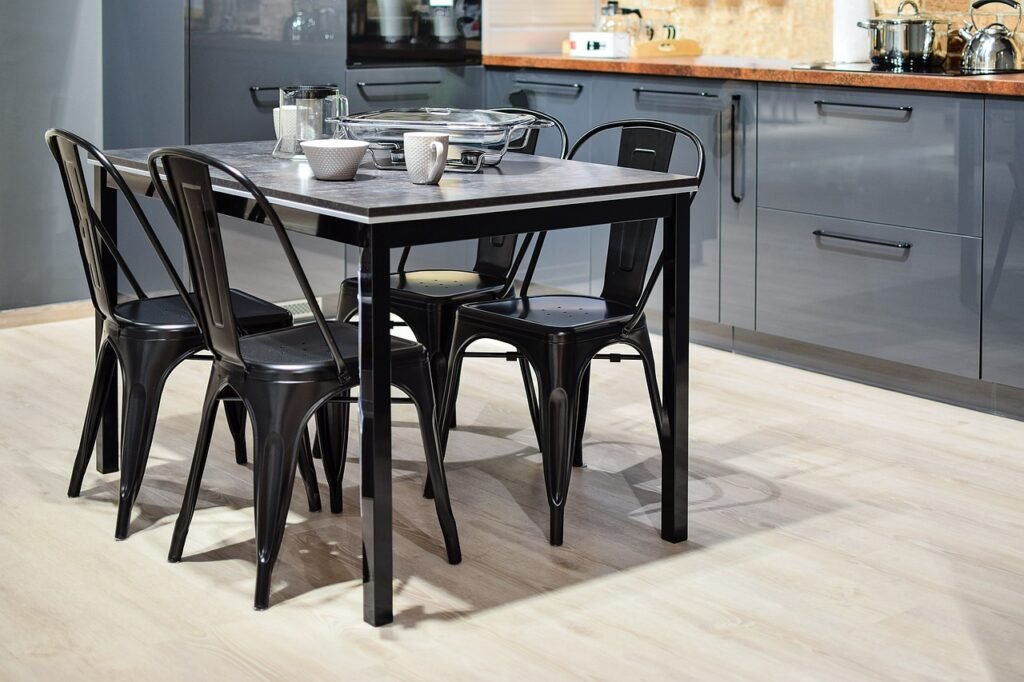 découvrez notre table de cuisine en bois moderne, alliant élégance et fonctionnalité. parfaite pour les repas en famille ou entre amis, elle rehaussera le charme de votre intérieur tout en offrant un espace de convivialité.